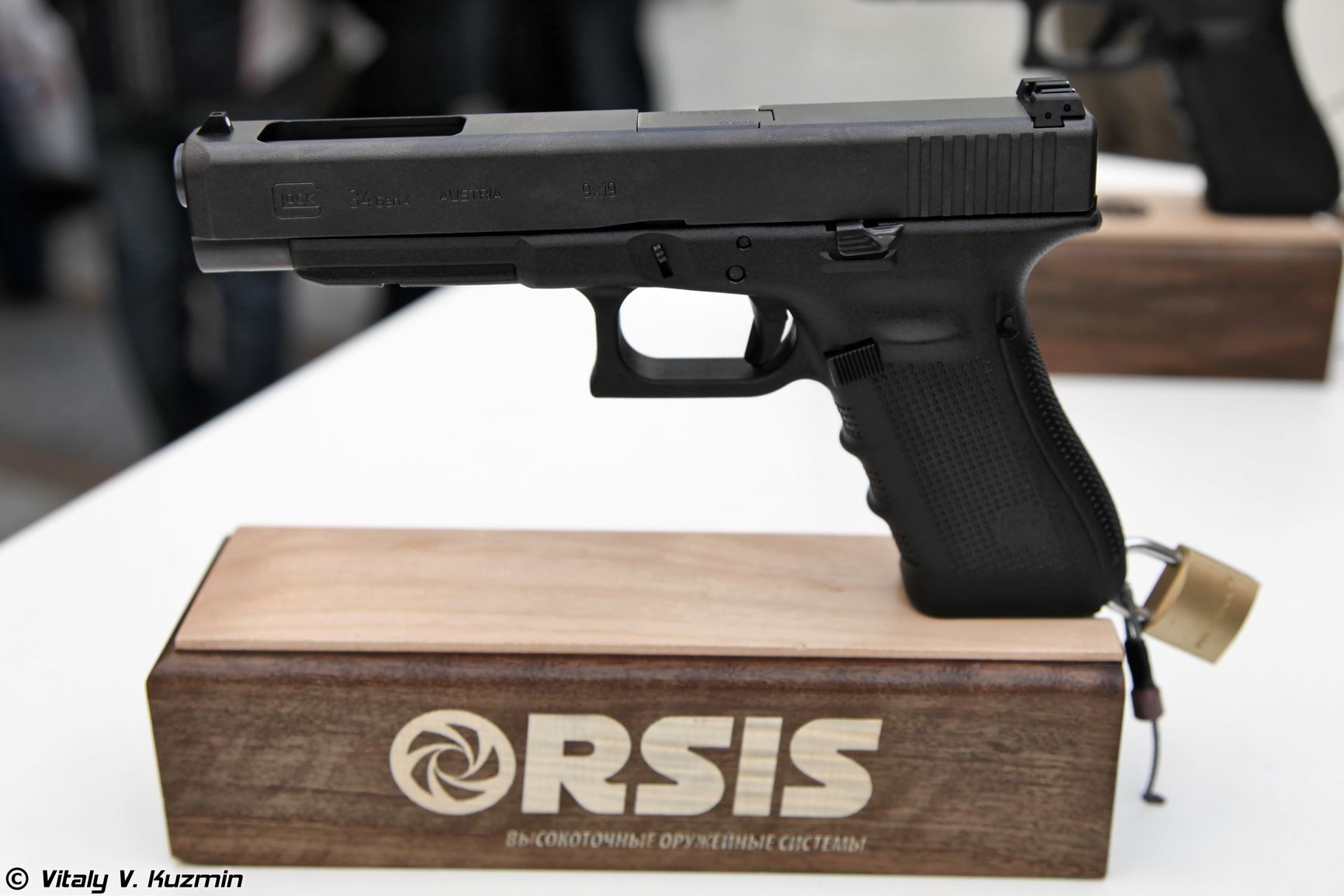 A Promtechnologia-produced Glock pistol on display at an arms exhibition in 2012
