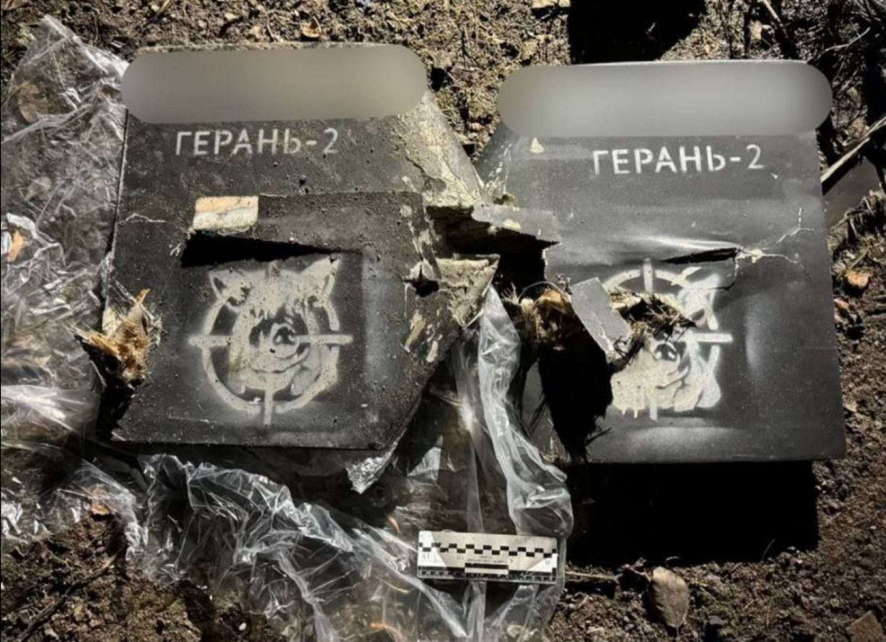 Обломки беспилотников типа «Шахед» с графическими посланиями от российских военнослужащих